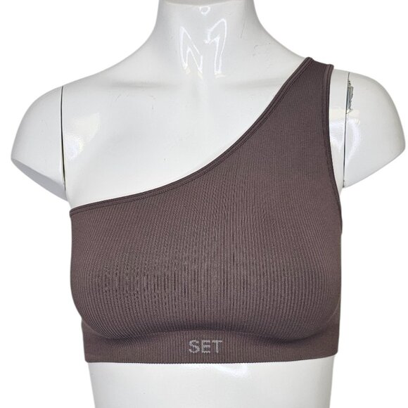 SET Active One Shoulder Ribbed Crop Top, Athletic, Stretch, Active, Size S - Picture 1 of 6
